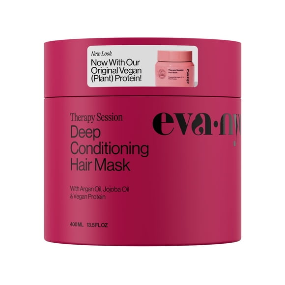 Eva NYC Therapy Session Masque Capillaire Revitalisant en Profondeur avec Protéine Végane, Huile de Jojoba + Huile d'Argan - Hydrate, Adoucit + Répare la Force des Cheveux - Sans Sulfate - Parfum Vanille Chaude - 13,5 fl oz