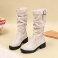 thumbnail image 5 of Kids Girls Buckle Decor Knee High Boots, Ruched Long Shaft Non Slip Low Heel Footwear, Stylish Casual Boots for Fall Winter 11 Little Kids, 5 of 7
