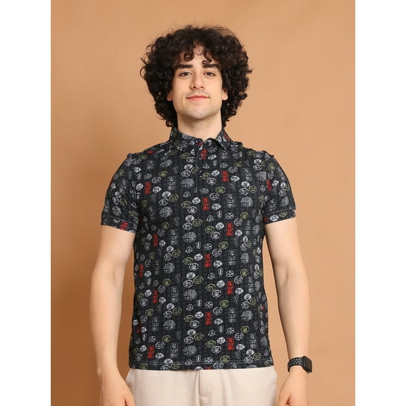 BERRYBLUES Digitally Printed Men Polo Neck Stretchable T-Shirt in Perimum Cotton Fabric
