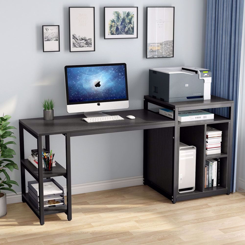 Tribesigns Computer with Storage Shelf, inch Home Office Desk Printer Stand & 23 inch Bookcase, Writing PC Table with Space Saving (Black) - Walmart.com