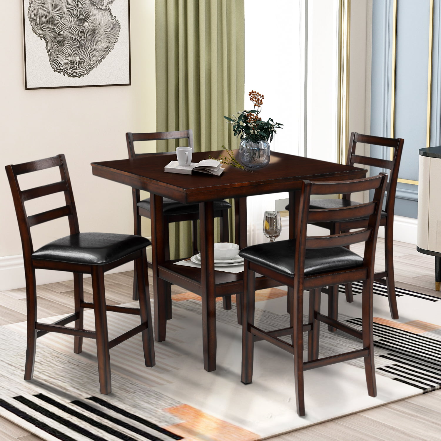 5 Piece Square Counter Height Dining Table Set, Kitchen Dining Room