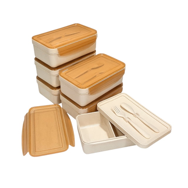 Domore Lonchera Bento Box Bambú 450mL set 6 pzs Con Divisiones Y Cubiertos