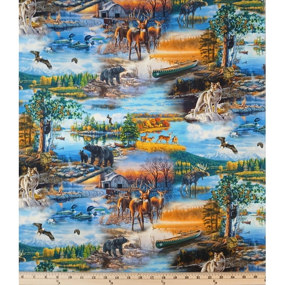 Cotton North Country The Great Outdoors Animals Deer Bears Wolves Michael Miller Fabrics Multicolor Cotton Fabric Print by the Yard (DDC12445-MULT-D)