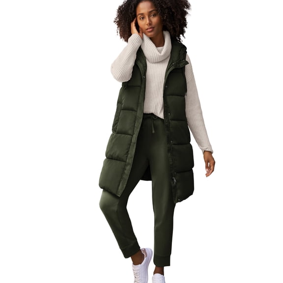 Ellos Plus Size Long Hooded Puffer Vest