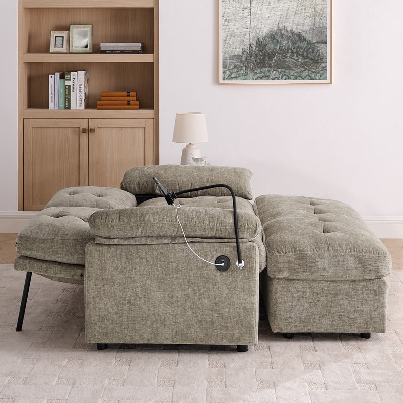 Double Sofa Recliner with Storage Ottoman, Manual Adjustable Reclining Loveseat with USB Charging Port, Phone Stand, and Soft Padded Armrests for Living Room, Apartment, and Home Theater