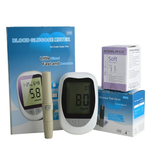 Kitecy Home Blood Glucose Meter, Blood Glucose Kit High Accuracy Blood Sugar Test Kit with 50 Glucometer Strips 50 1 Lancing Devices Testing Kit No Coding Required Travel Size (1 Unit+50Pcs Strips)