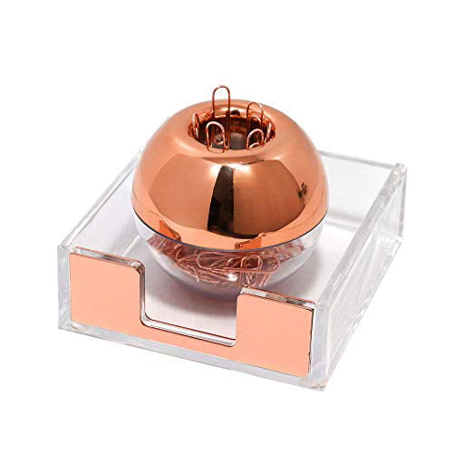 28mm / 1.1 METAN 200pcs 28mm Rose Rose Gold Paper Clips in Square Acrylic Paper Clip Holder for Office Supplies Desk Organizer 