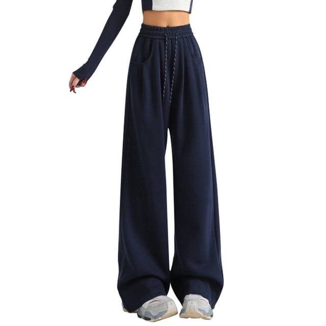 Pantalones drapeados de cintura alta y pierna ancha para mujer - Material de poliéster - Pantalones informales S-XL