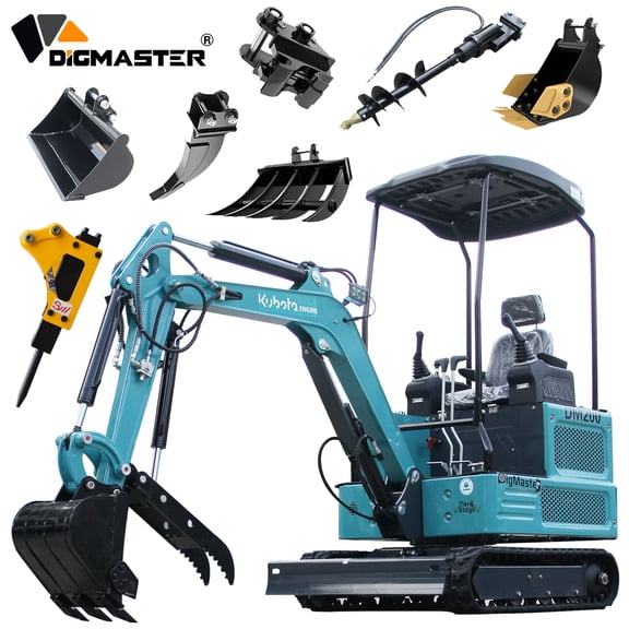 DigMaster 1.8Ton Mini Excavator Kubota Diesel Twin-Cylinder Engine  Hydraulic thumb Compatible Multiple Attachment farms yards forestry and more EPA