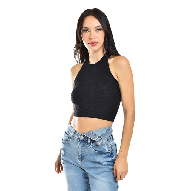 Crop top de textura ondulada Roman Fashion juvenil 0169 negro M