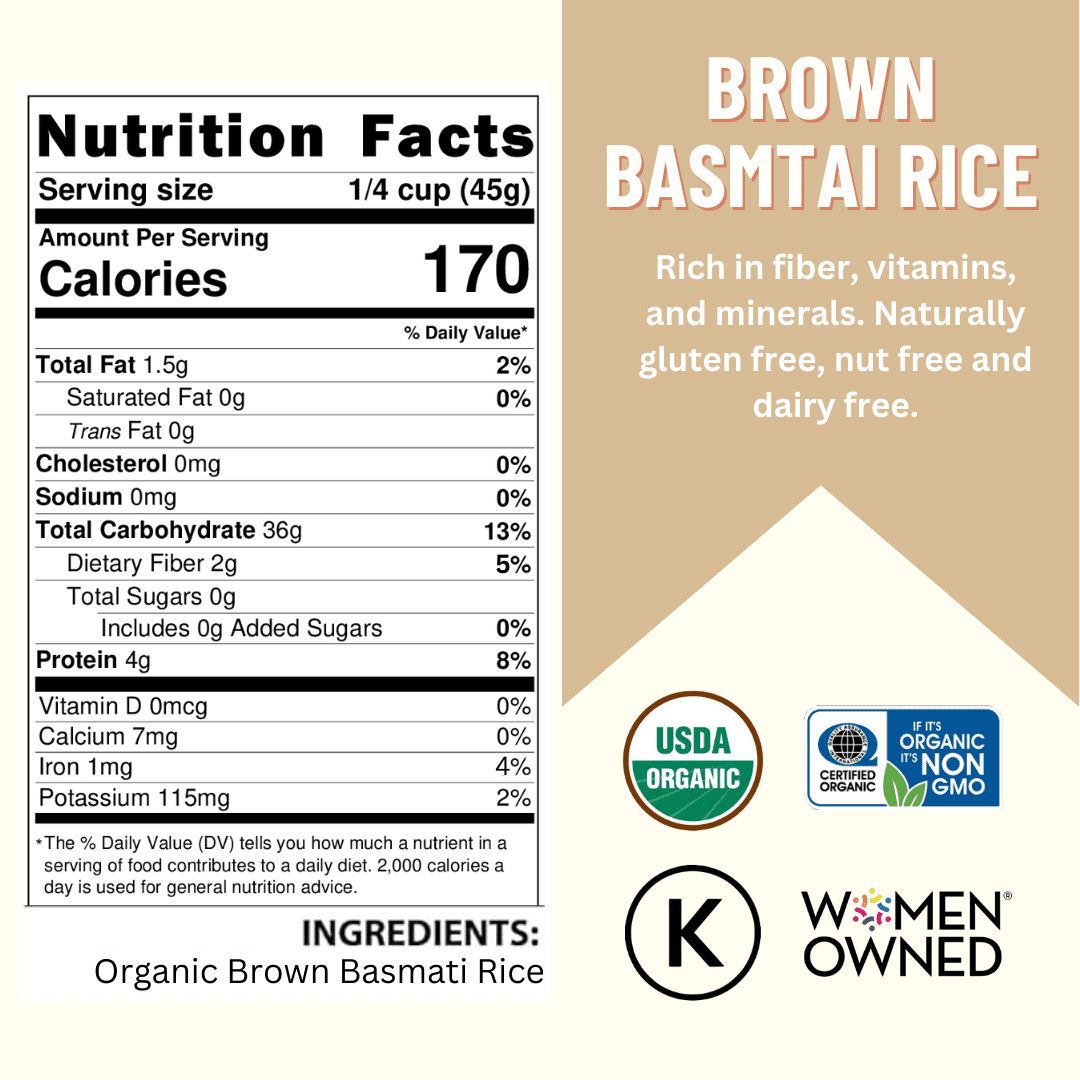 Rice, Basmati Brown 25LB BAG, USDA Certified Organic & GMO Free, Sustainable Farming Practices-Mountain High Organics