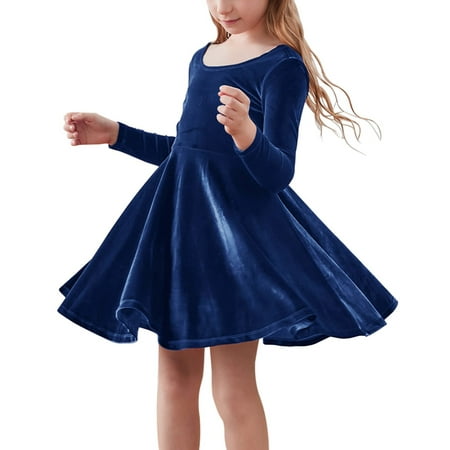 

1-5T Toddler Baby Girls Velvet Twirl Dresses Long Sleeve Swing A-Line Twirly Skater Dress