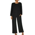thumbnail image 2 of Women Pajamas Set Button Down Sleepwear Short Sleeve Nightwear with Long Pants Soft Pjs Set with Pockets, 2 of 4