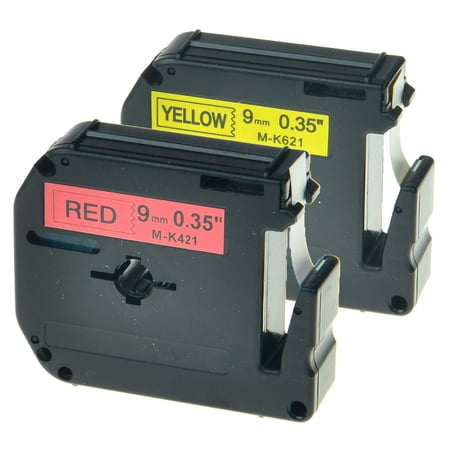 GREENCYCLE 2PK 9mm 8m Black on Red/Yellow Label Tape for Brother MK M-K M MK421 MK621 P-touch