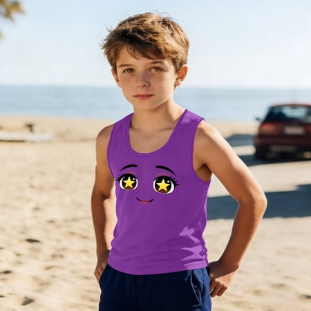 Eltusu Boys Cotton Tank Tops Funny Sleeveless Outdoor Crew Neck Summer Tops Shirts Purple Size 8-9 T