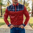 thumbnail image 3 of Camisas Hombre Camisa de manga larga con botón de solapa y bloque de color a cuadros informal a la para hombre (Red, XXL), 3 of 5