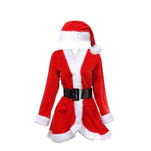 Women Santa Claus Costume Set Velvet Dress Women's Xmas Clothing Suit for Ladies