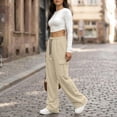 thumbnail image 4 of Sewkxo Womens Cargo Sweatpants High Waist Drawstring Baggy Fleece Lined Sweatpants Straight Casual Athletic Joggers with Pockets,Beige L, 4 of 7