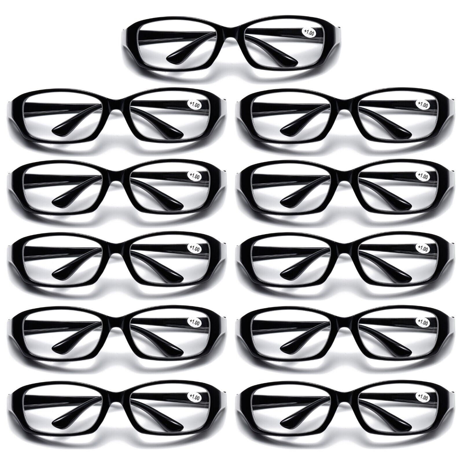 11 PK Full Lens Men Womens Black Reading Glasses Clear Readers with
