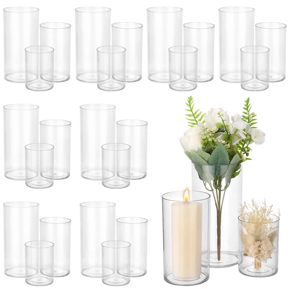 24 Pcs Plastic Cylinder Vases Set, Clear Flower Vases in 3 Sizes, Unbreakable Flower Holder Hurricane Candle Holder for Table Centerpiece, Home Decor, Parties, Weddings