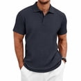 thumbnail image 2 of Mens Polo Shirts Solid Color Summer Casual Knit Short Sleeve Button Down with Pattern Business Collar Breathable Golf T Shirts for Man Navy L, 2 of 7