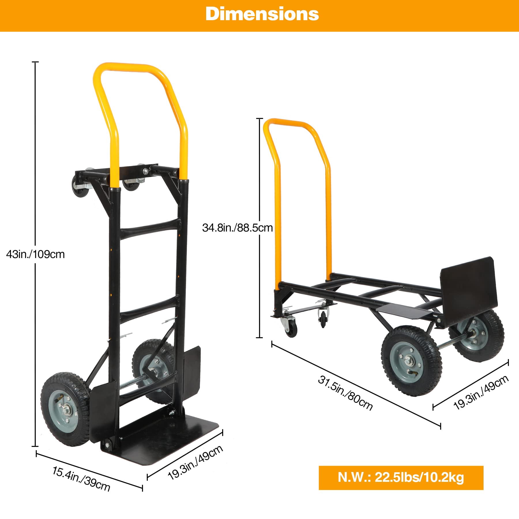 RedSwing Convertible Hand Truck – 2-in-1 Portable 4-Wheel Dolly Cart, Heavy-Duty Platform Cart for Moving, 330 lbs Capacity