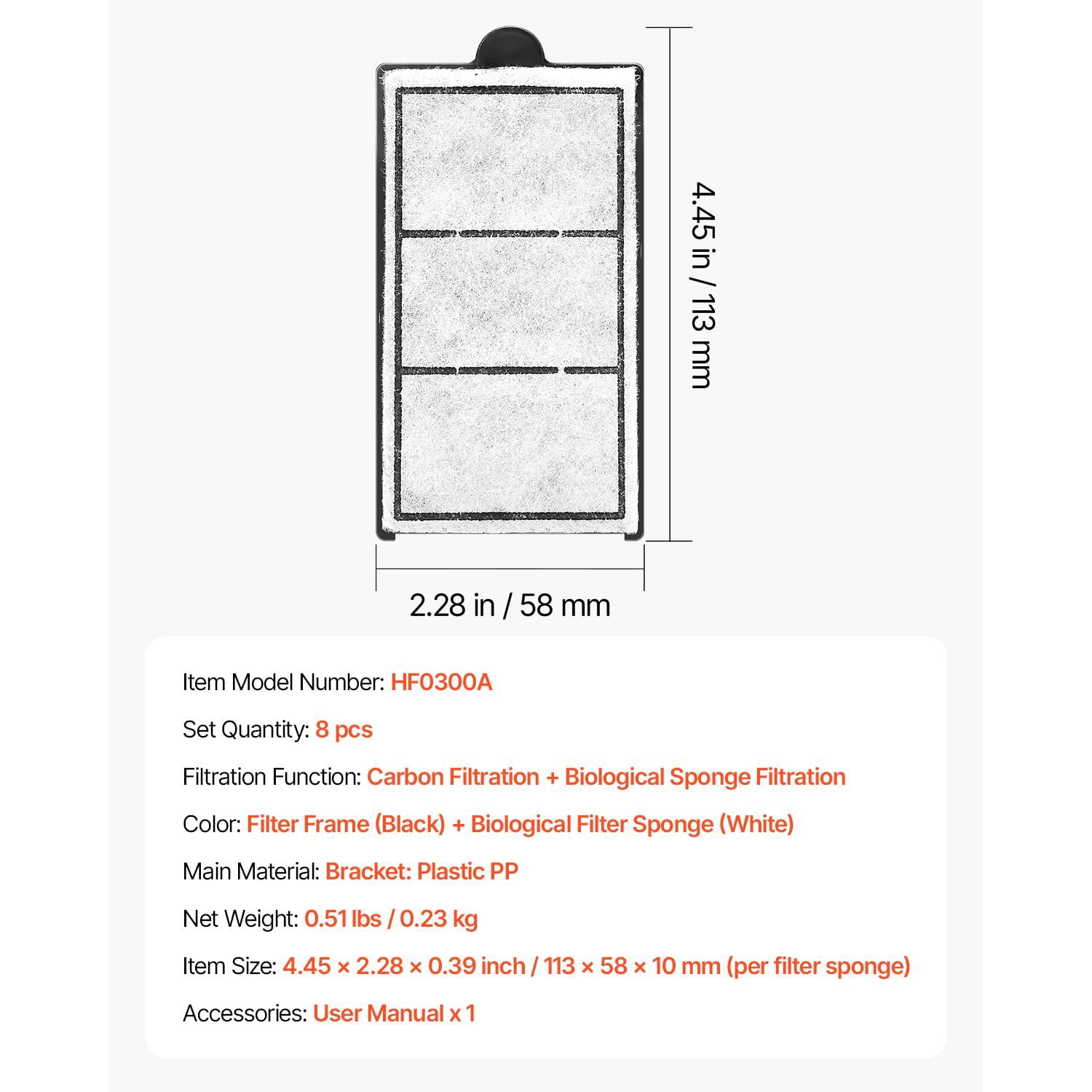 Aquarium Filter Cotton, 8 PCS Fish Tank Replacement Filter Cartridges for 2.5/3.5 Gal, Fishbowl Accessories with Multi-Layer Filtration Easy Installation, for MN-200 and MN-280 Models