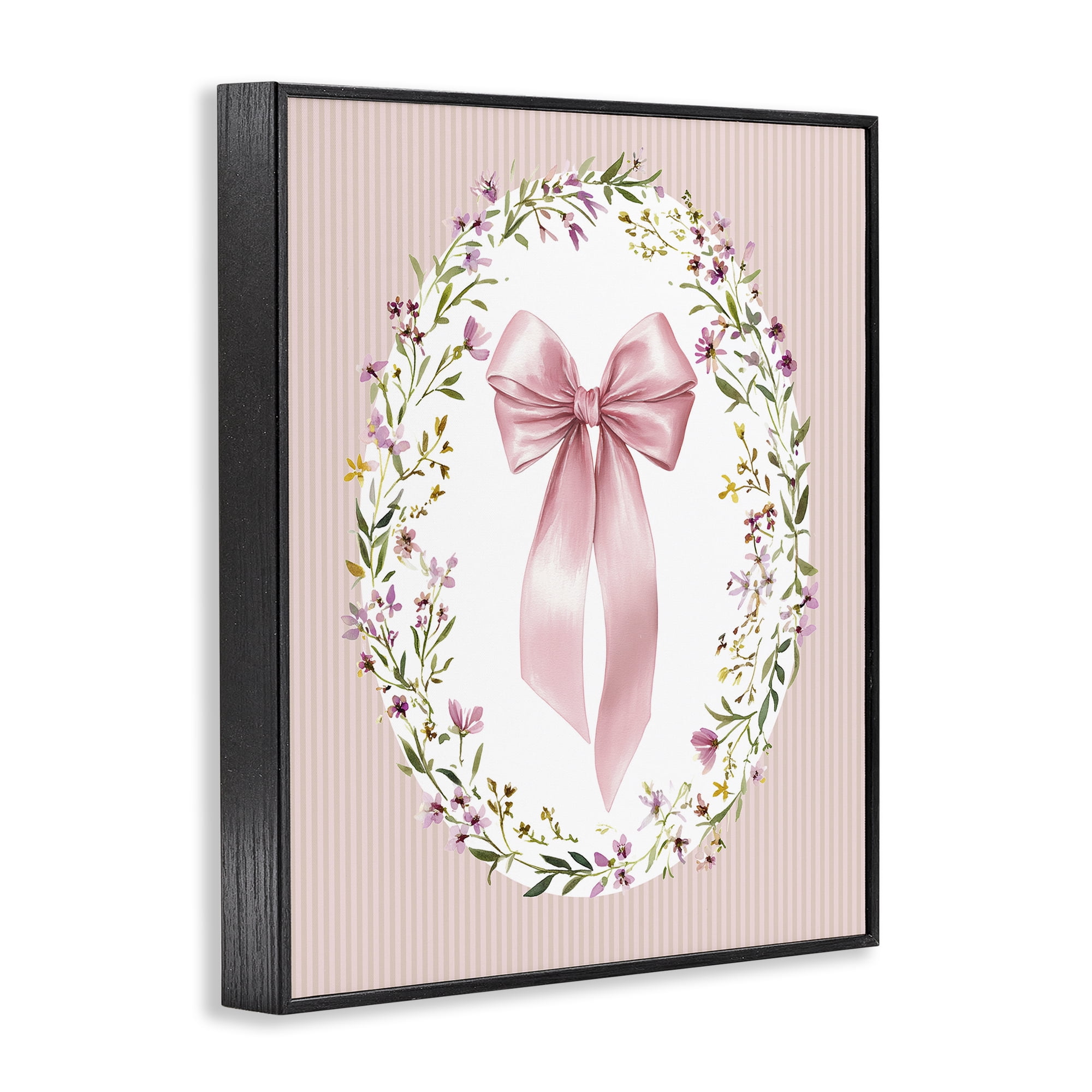 Stupell Industries Ribbon with Oval Florals Black Framed Giclee Art, design by Christine Simpson Art