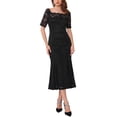 thumbnail image 1 of Vestido de cóctel para mujer INSPIRE CHIC con encaje, dobladillo de cola de pez, manga corta, ajustado, midi, negro, 2XL, 1 of 6