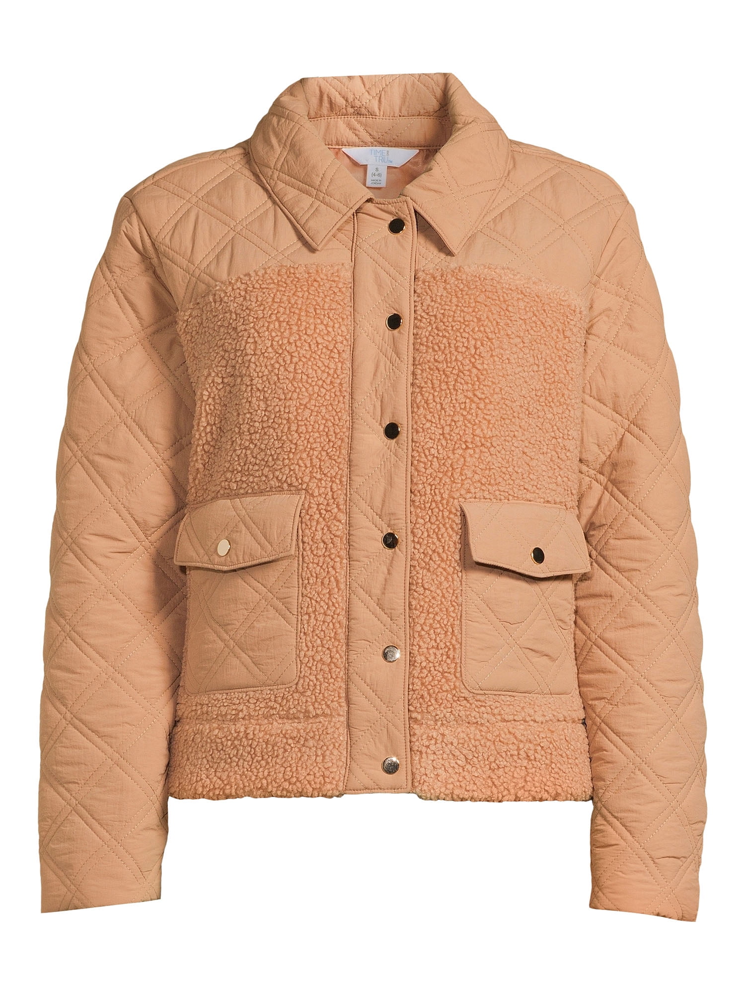 Time and Tru Women's and Plus Mixed Media Cropped Shacket