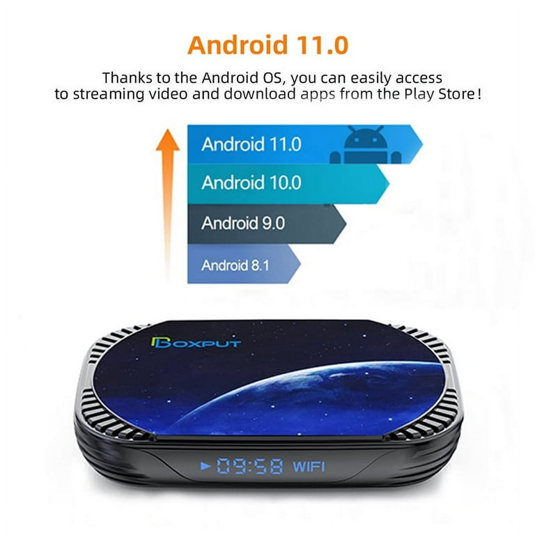 BOXPUT BP4 Smart TV Box Amlogic S905X4 Support 8K Resolution Android 11.0  OS Chip 10/1000M Ethernet LAN Dual WiFi 2.4G/5.0G Bluetooth 4.1 Quad Core  4GB RAM 32GM ROM Android TV Box 