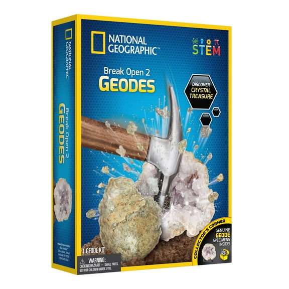 National Geographic Break Open 2 Geodes Kit, STEM Series, Unisex Ages 8 and up