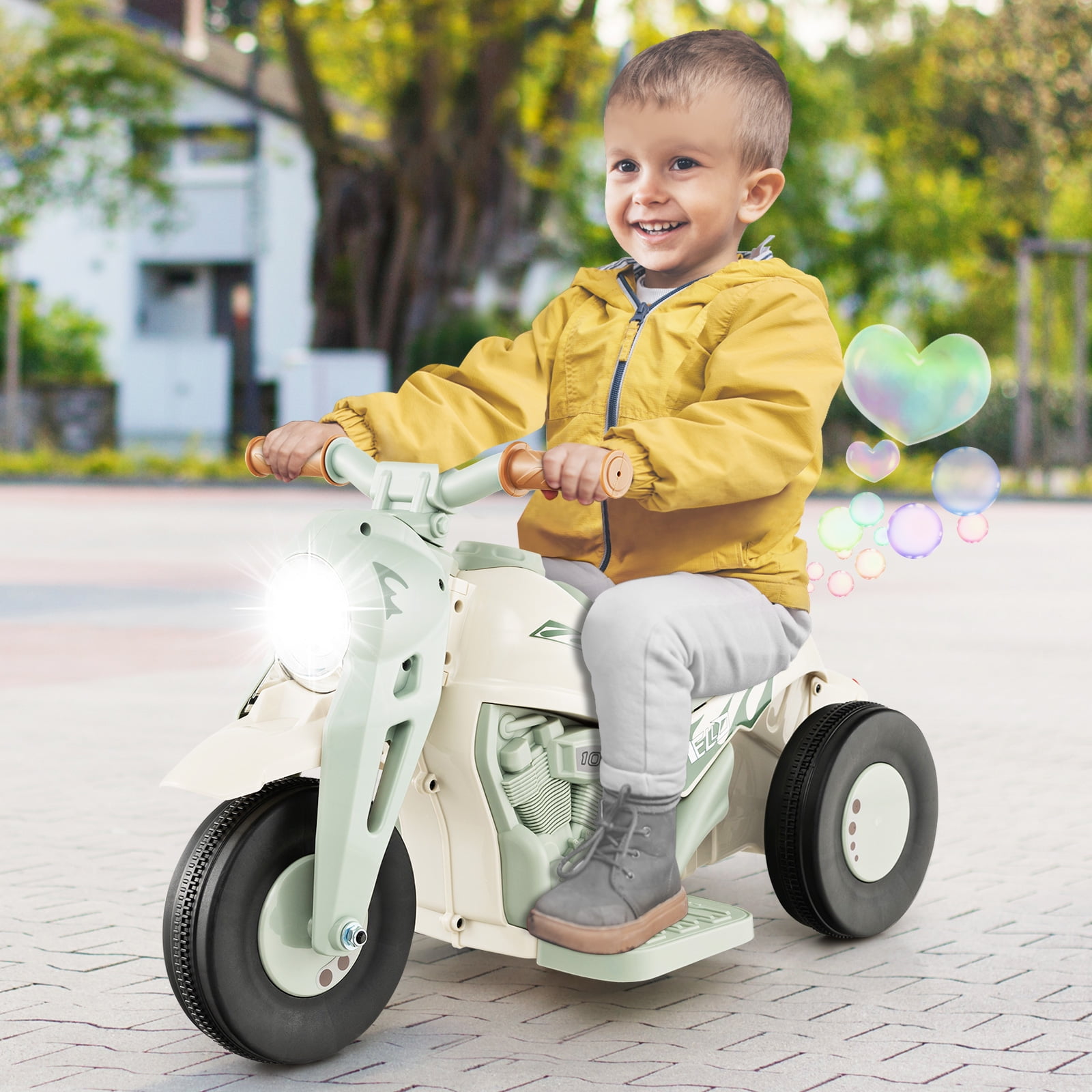 Infans 6V Kids Bubble Car Electric Ride on Motorcycle w/ Music Button & LED Headlight