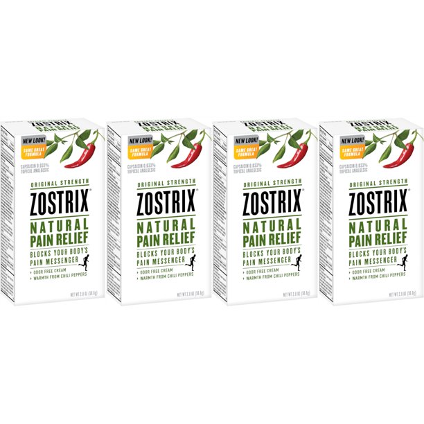 4 Pack Original Strength Zostrix Natural Pain Relief, Odor Free Cream