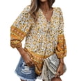 thumbnail image 4 of Liacowi Women Spring Blouse, 3/4 Sleeve Flowers  Elephant Tie-Up V-Neck Bohemian Shirt, Ladies Loose Fall Pullover Style Tops, 4 of 9