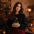 thumbnail image 5 of Gqtwoy Witch Hat Pumpkin Decor Set, Rustic Tabletop Decor, Vintage Halloween Centerpiece, Soft Fabric Pumpkin with Floral Hat, Tiered Tray and Shelf Decoration, 5 of 7