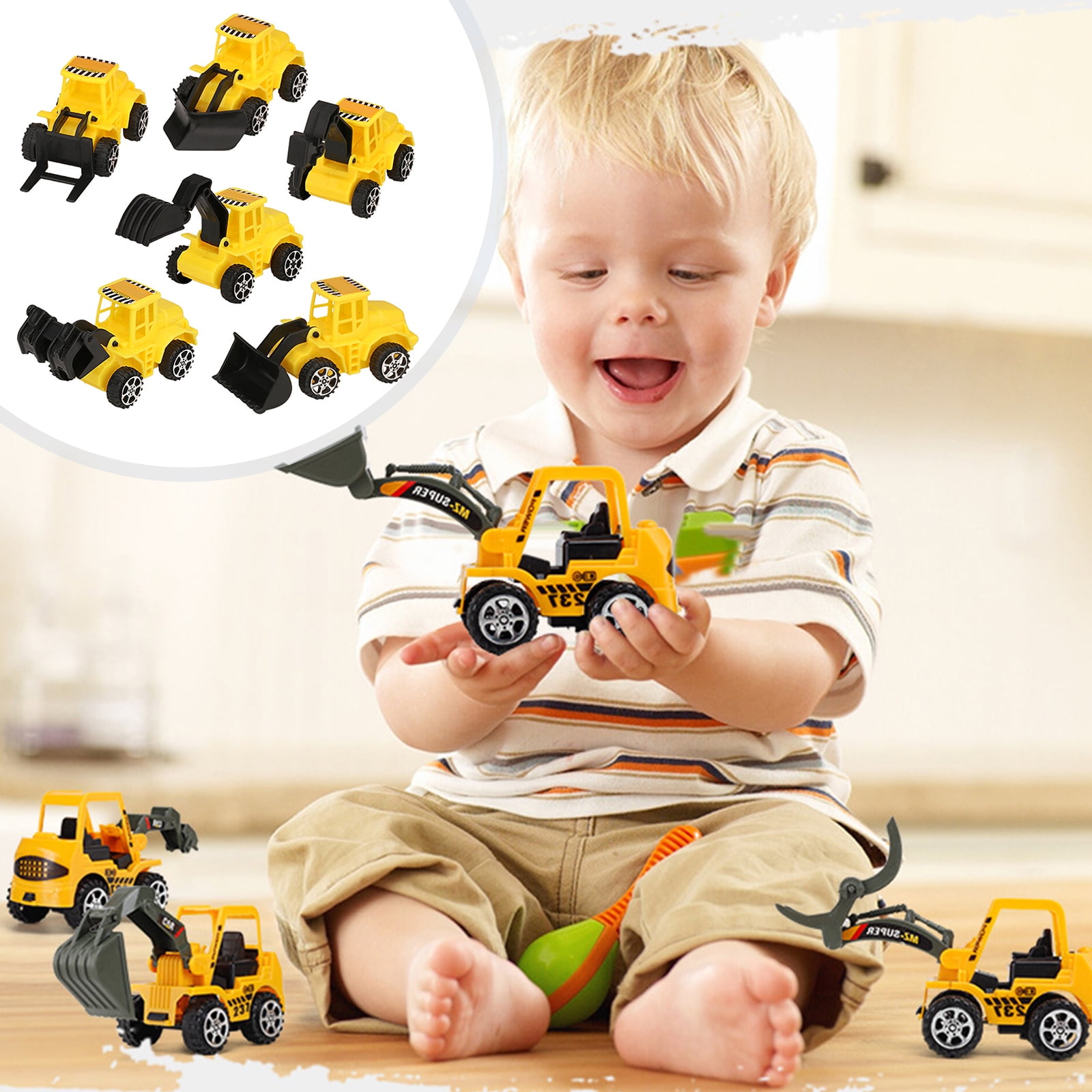 Micro Mini Construction Vehicles, Set of 6 Toy Cars and Trucks for Kids