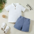 thumbnail image 3 of Baby Boy's Clothing Boy Clothes Kids Unisex Summer Cotton Solid Short Sleeved Training 18-24 Months 2t 3t 4t 5t 6t Pants Set Tops+Shorts Outfits 2PCS, 3 of 3