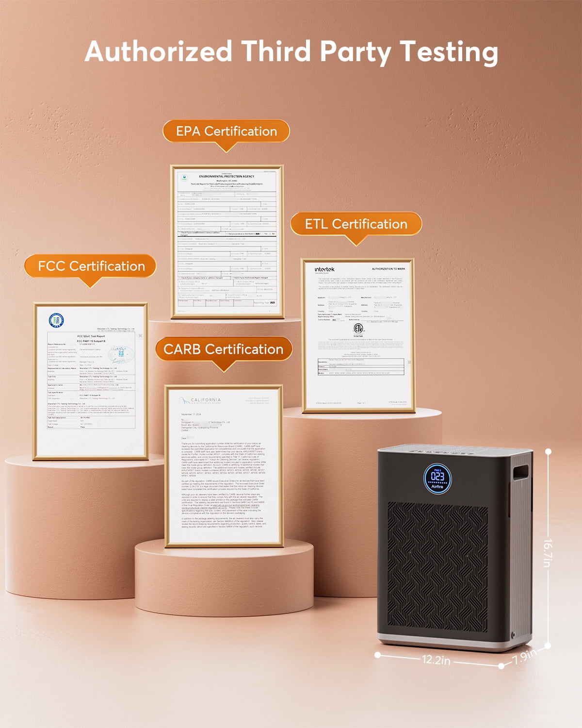 2025 Upgraded Air Purifier for Home Large Room 2300Ft² with Washable Pre-filter, H14 True Hepa Air Purifiers for Bedroom, for Pets Hair Pollen Odor Dander Dust Wildfire, Grey