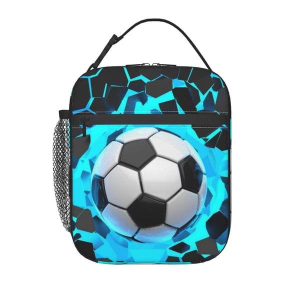 Soccer Ball Lunch Bag Insulated Waterproof Reusable LunchBox Cooler Tote Bag with Mesh Pocket for Work, Travel, Gym, Picnic