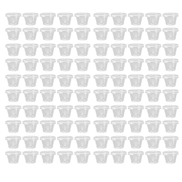 CHUANK Portion Cups With Lids 1 2 3 4 Ounces 100 Pack Disposable Plastic Cups For Meal Prep Portion Control Salad Dressing & Medicine Small Plastic Condiment Container