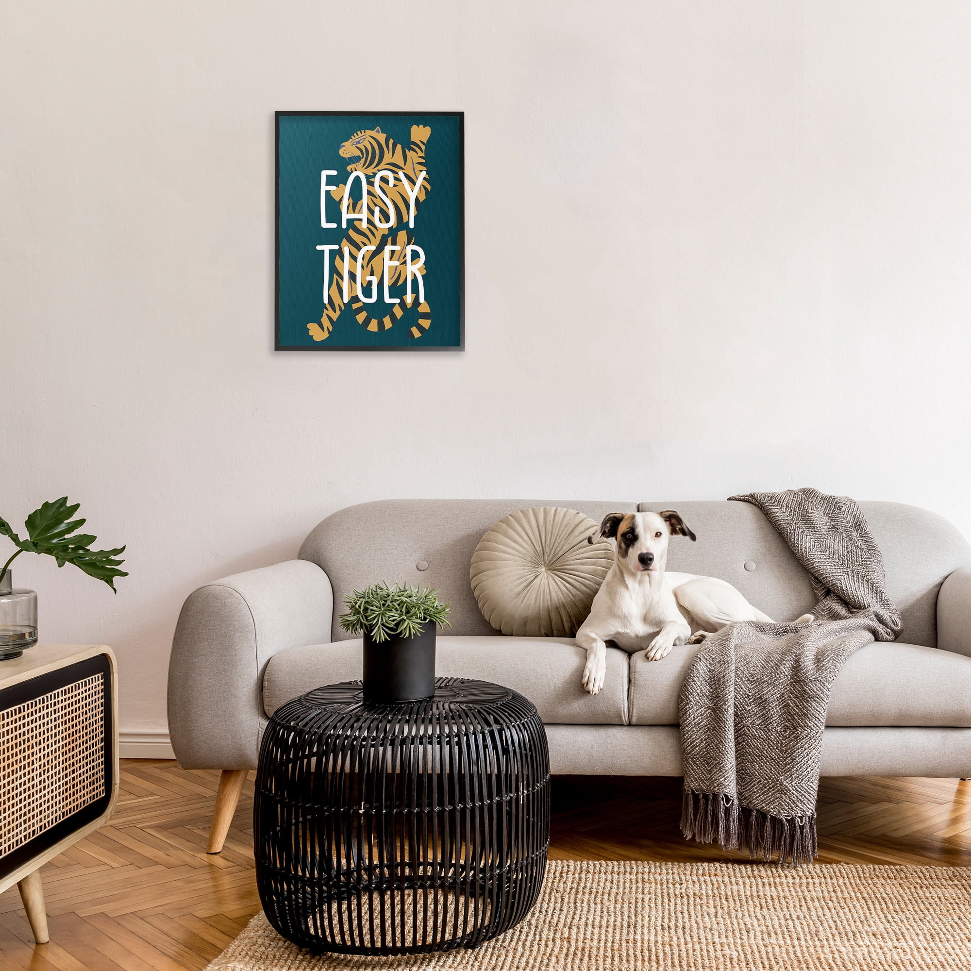 Stupell Industries Easy Tiger Phrase Animals & Insects Painting Black Framed Art Print Wall Art, 24 x 30