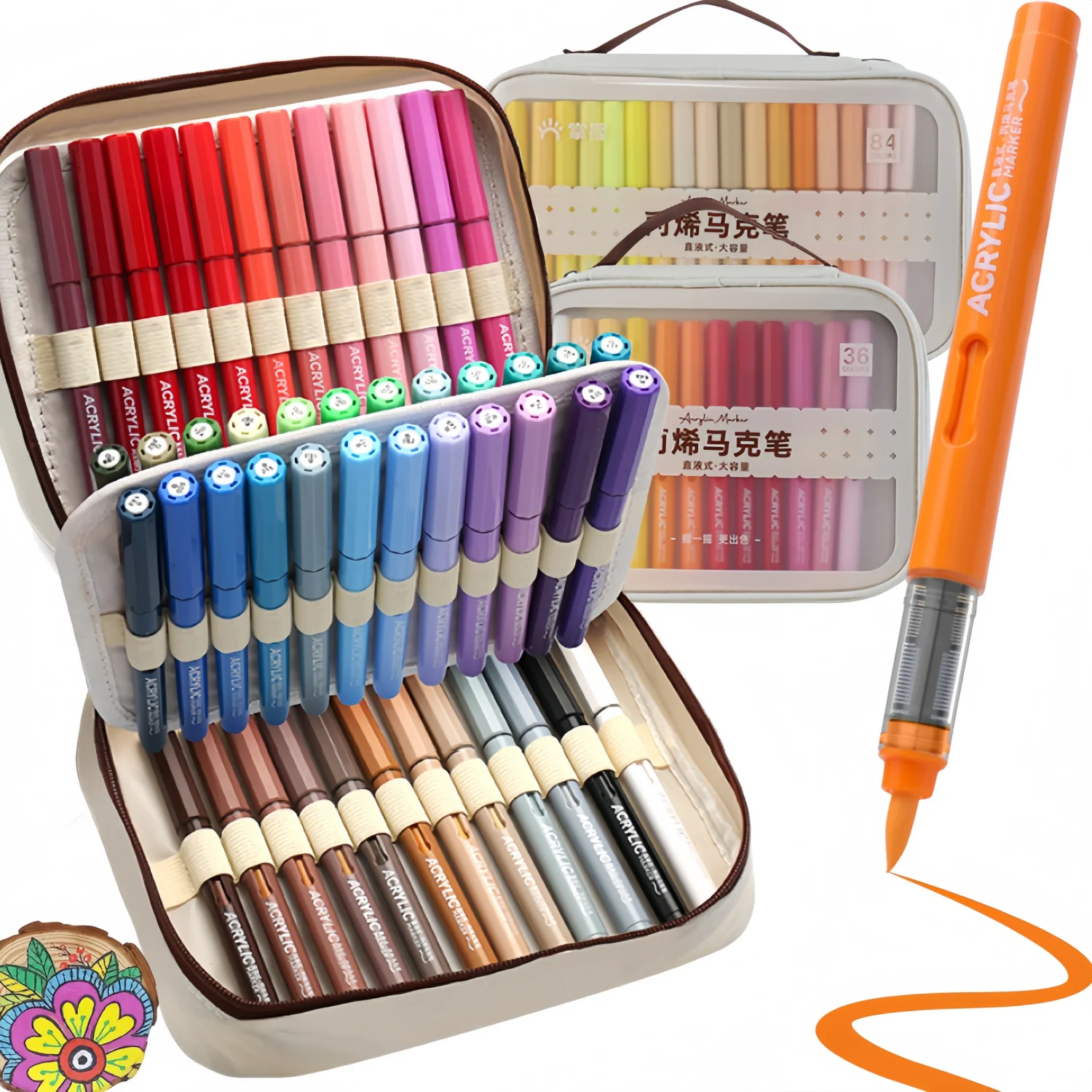 crylic Paint Markers with Canvas Bag, Paint Pens with Automatic Ink Control, Waterproof Brush Tip Markers for Rock, Egg, Wood, Fabric, Glass, DIY Crafts