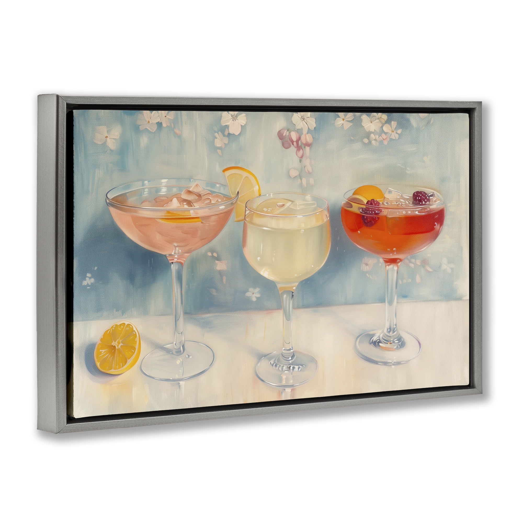 Stupell Industries Fun Fruity Cocktails Food & Beverage Painting Gray Floater Framed Canvas Art Print Wall Art, 25 x 17