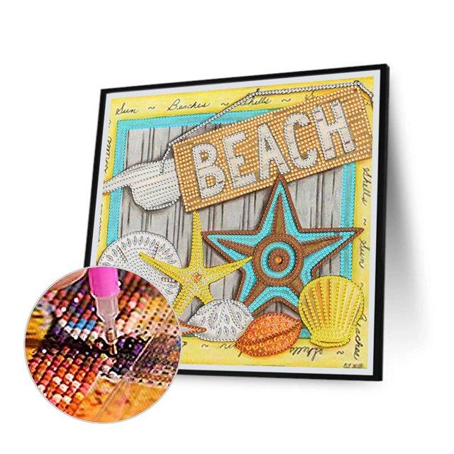 Cuadros Decorativos Huella de playa 5D DIY Diamante Pintura Taladro parcial en forma especial (YXC333) Wdftyju embutido en tela