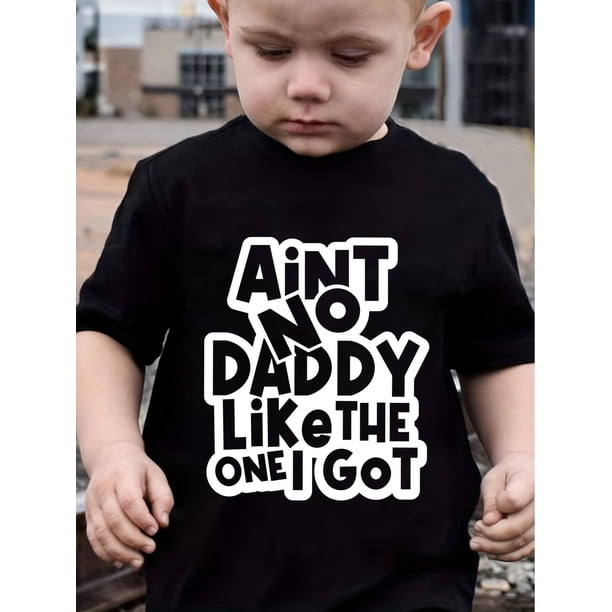 Boys' 'No Dad Like I Got' Cotton T-Shirt - Casual Crew Neck, Short Sleeve, Perfect for Spring/Summer & Father's Gift, Machine Washable, Printed, Daily Life Clothes, Under 12