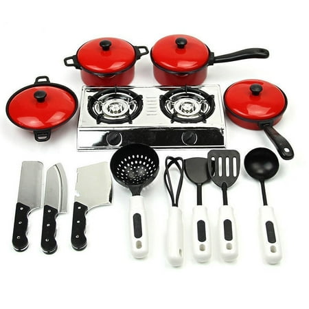 13PCS Kid Play House Toy Kitchen Utensils Cooking Pots Pans Food Dishes