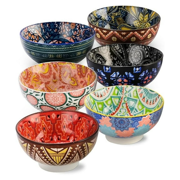 6-Piece Ceramic Soup Bowls Set, 21oz Colorful Porcelain Bowls for Cereal, Ramen, Salad, Snacks, Microwave & Dishwasher Safe, Stackable Kitchenware