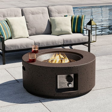 MOALCOFER 28"Round Outdoor Propane Fire Pit Table with Magnesium Oxide Base, 40,000 BTU Stainless Steel Burner, Free Lava Rocks and Waterproof Cover, Patio Heater for Backyard,Deck