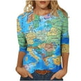 thumbnail image 2 of Nfurl 3/4 Sleeve Shirts for Women Vintage World Map Graphic Tee Tops Casual Crewneck Blouses Loose Fall Clothes Earth T-shirt 2024, 2 of 5